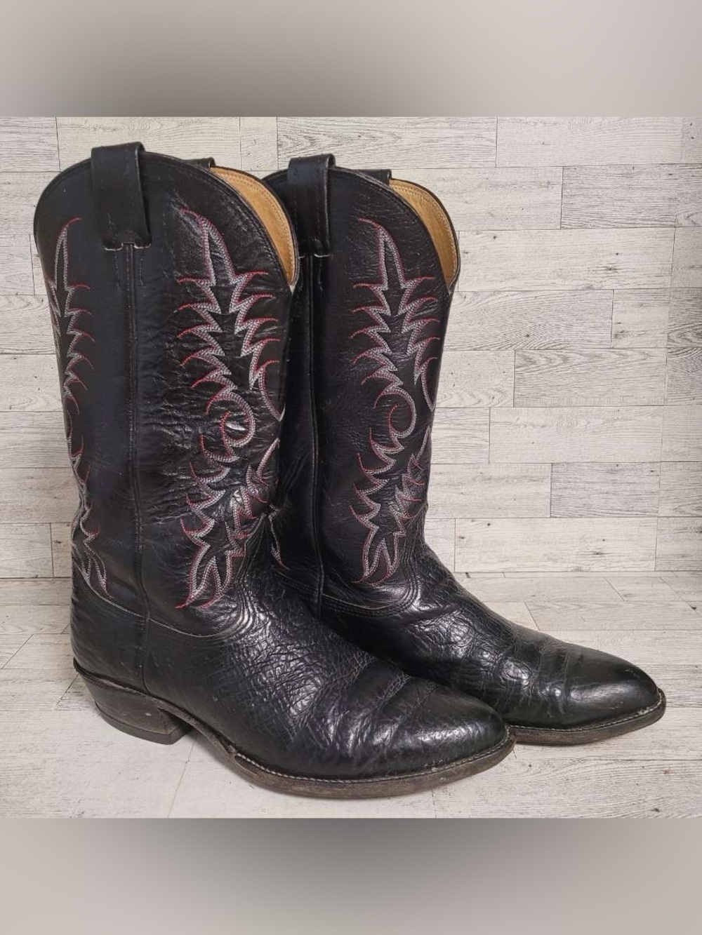 Men's Nocona Black Bullhide Leather Vintage Western Cowboy Boots Size 9.5 D